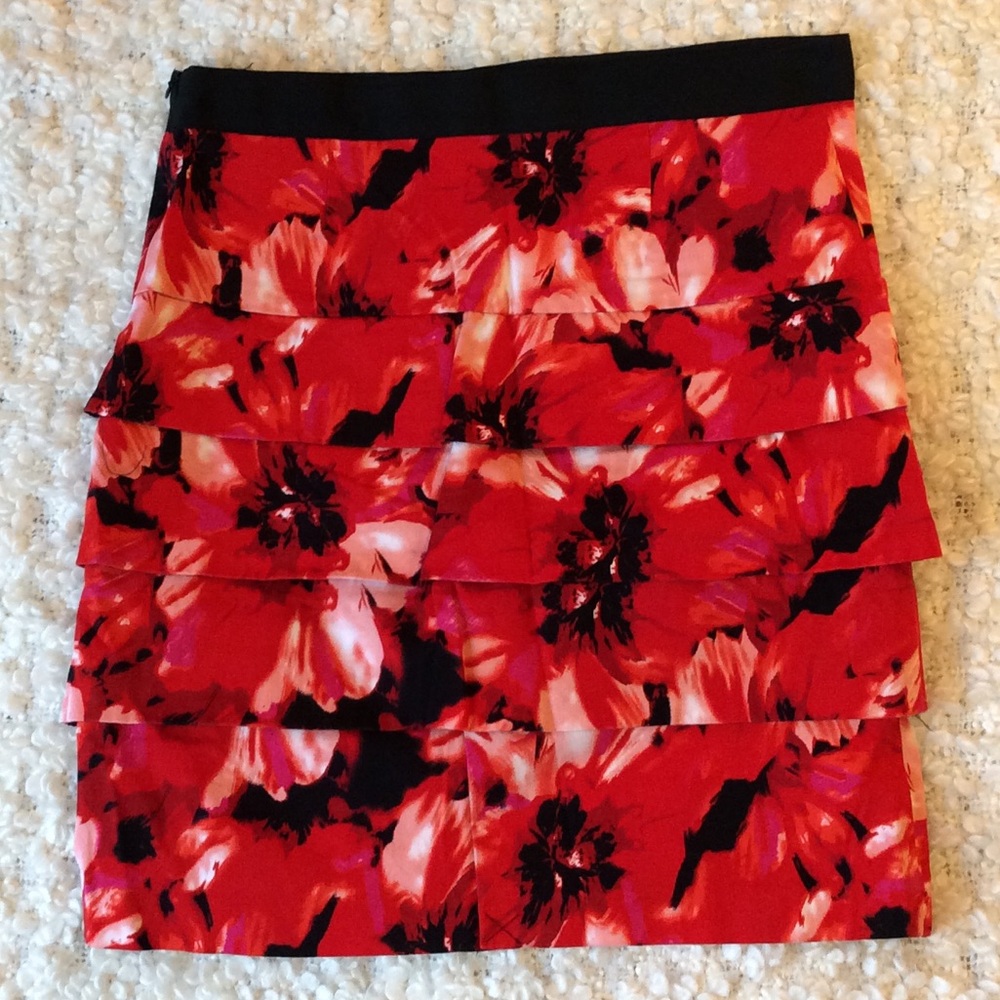 layered ruffle floral print mini skirt